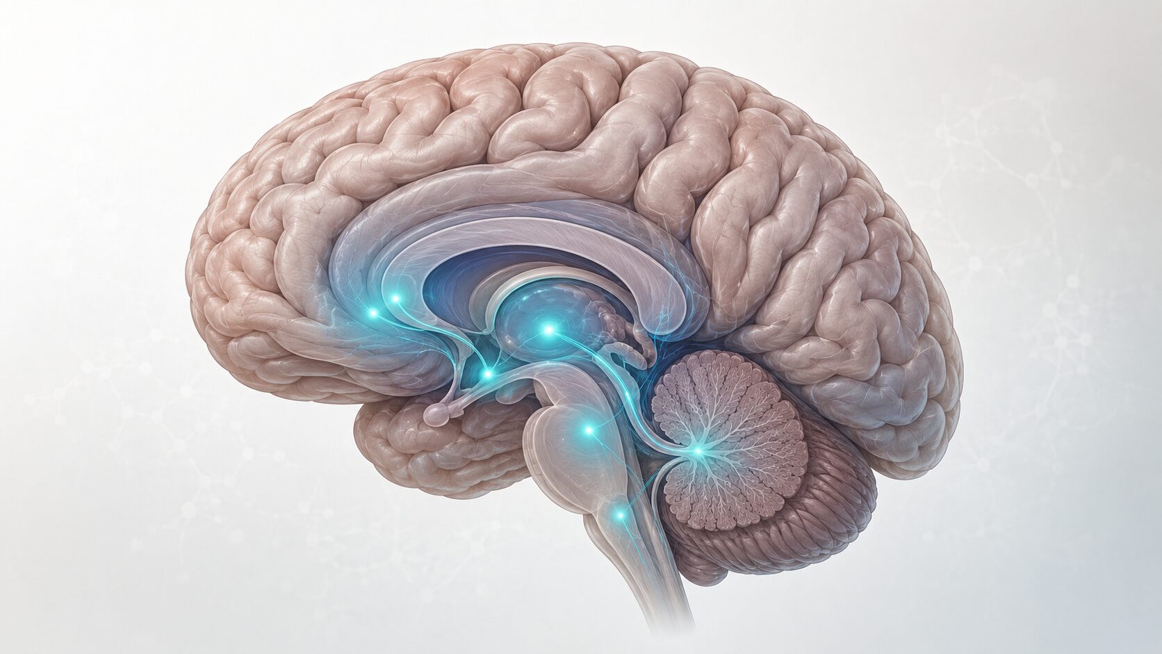 Illustration eines Gehirns mit hervorgehobenen Arealen als Sinnbild für den Dopaminmangel bei Parkinson